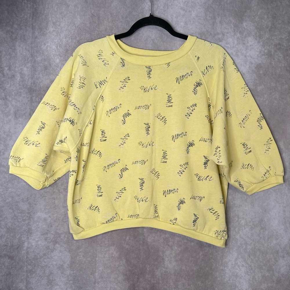 Vintage 90's Variations Squiggle Doodle 3/4 Sleeve Crop Sweatshirt Size Medium‎